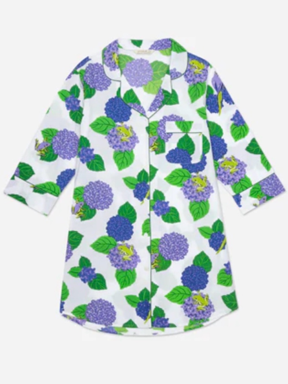 Printfresh White Hydrangea-Print Long Nightshirt Nightgown Medium